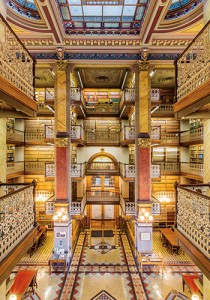 The State Law Library of Iowa occupies a dazzling space in the Capitol’s west  wing. The atrium towers to nearly 50 feet.  The exact origins of the tile used in the library are unknown, law librarian Cory Quist says. “Some say England. Some say Italy. We just know they’re from somewhere in Europe,” he says. Some years ago, when the state considered adding electric outlets for laptop users, it was learned that the tiles are essentially irreplaceable, Quist adds.