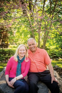 Rita and Ernie Perea in their garden.