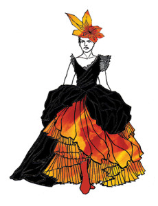 Just as Nathaniel Hawthorne’s work in “Rappaccini’s Daughter” is poetic and unique, so is this layered costume, with colors that complement the fierce passion of the plants in the garden.