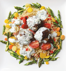 Mediterranean meatballs with tzatziki dipping sauce is one of the takeout specialties offered by Brandy Lueders (inset) at The Grateful Chef. 