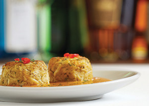 “Lump” rarely makes the cut as an adjective for food on a restaurant menu, but Fleming’s makes an exception for its jumbo lump crabcakes with roasted red pepper and lime butter sauce.