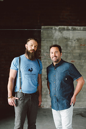 Locally Grown combines fashion, message and marketing in each garment, such as here in the T-shirt modeled by Jeff Naples with creator Fred Scott.